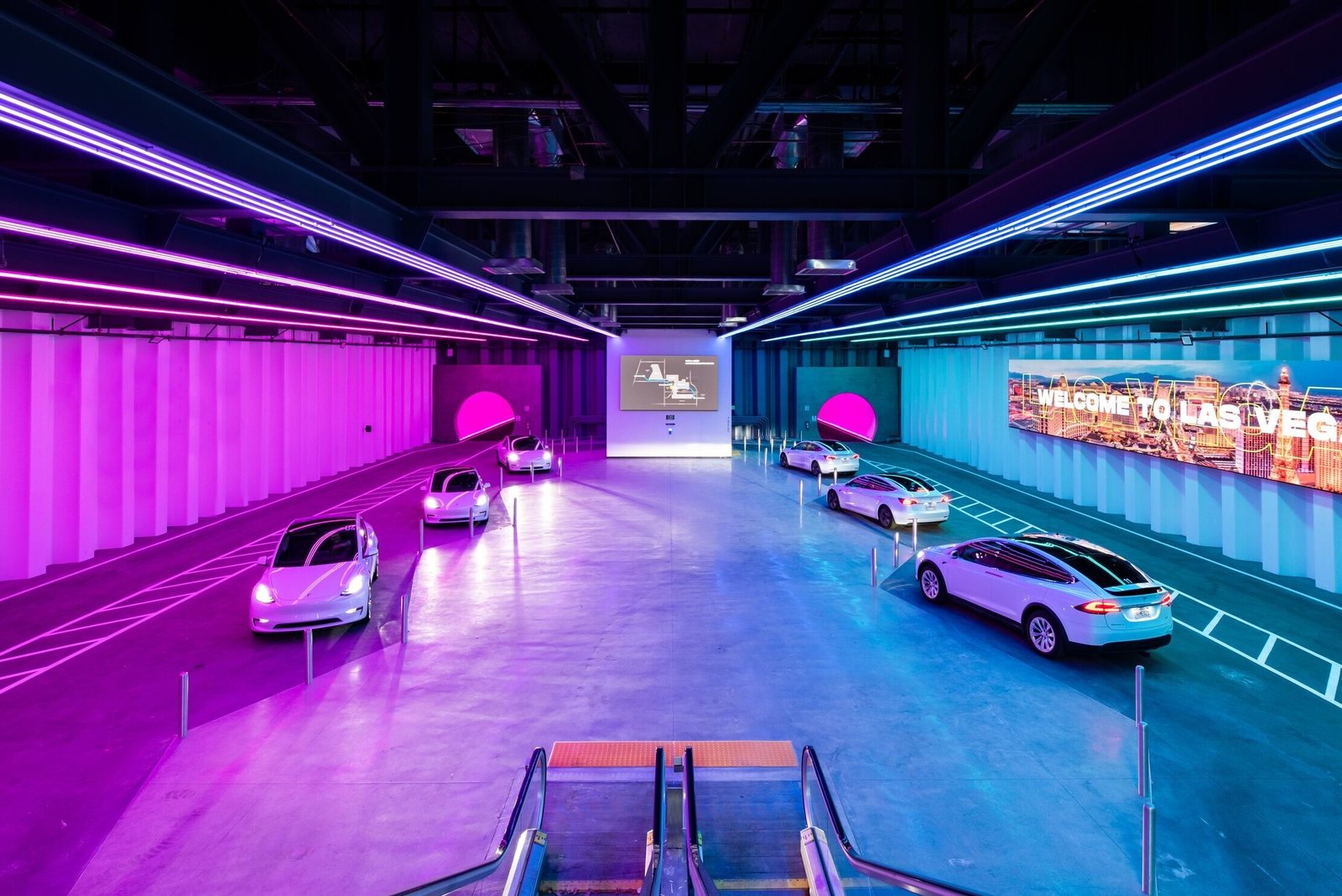 Vegas Loop underground station with Teslas at the LVCC platforms