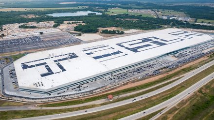 Completed Gigafactory Texas aerial, TESLA solar roof