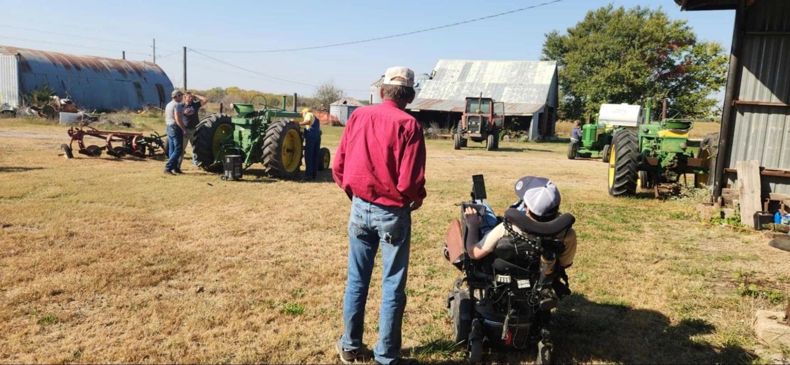Telepathy participant using the system outdoors on a farm