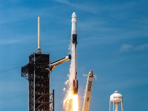 A Falcon 9 lifts off from Launch Complex 39A with Crew Dragon on the Demo-2 mission, May 30, 2020