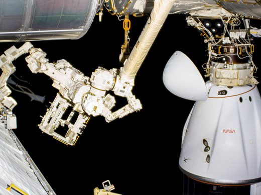 A Cargo Dragon on the CRS-26 mission docked to the International Space Station in 2022