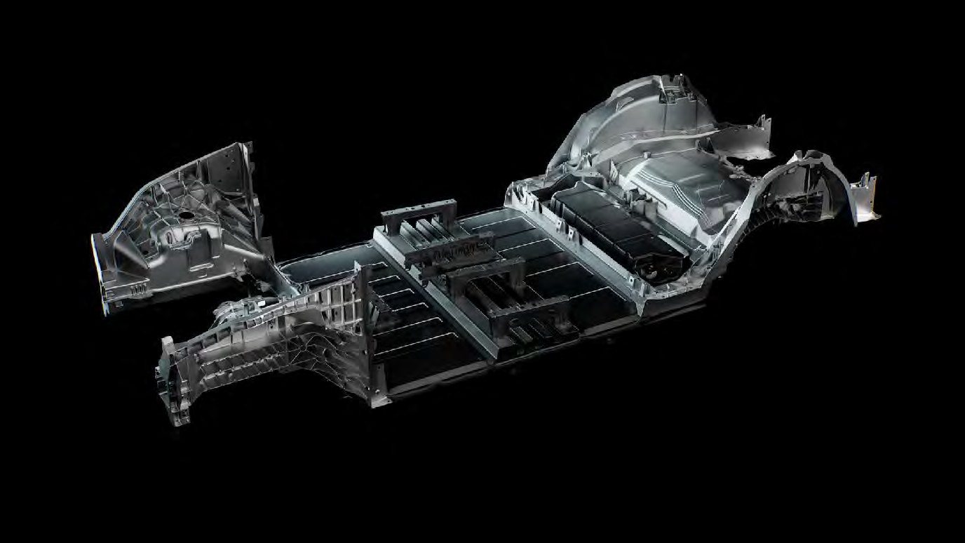 Tesla structural battery pack with 4680 cells between front and rear megacastings