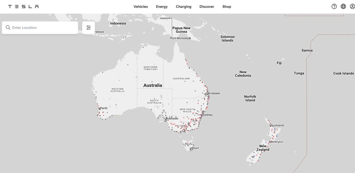 Tesla Supercharger locations across Australia & New Zealand
